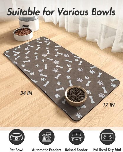 MontVoo Dog Food Mat-Pet Feeding Mat for Food and Water-No Stains Quick Dry Dispenser Cat Bowl Mat for Messy Drinkers(12"x19" Dark Grey)