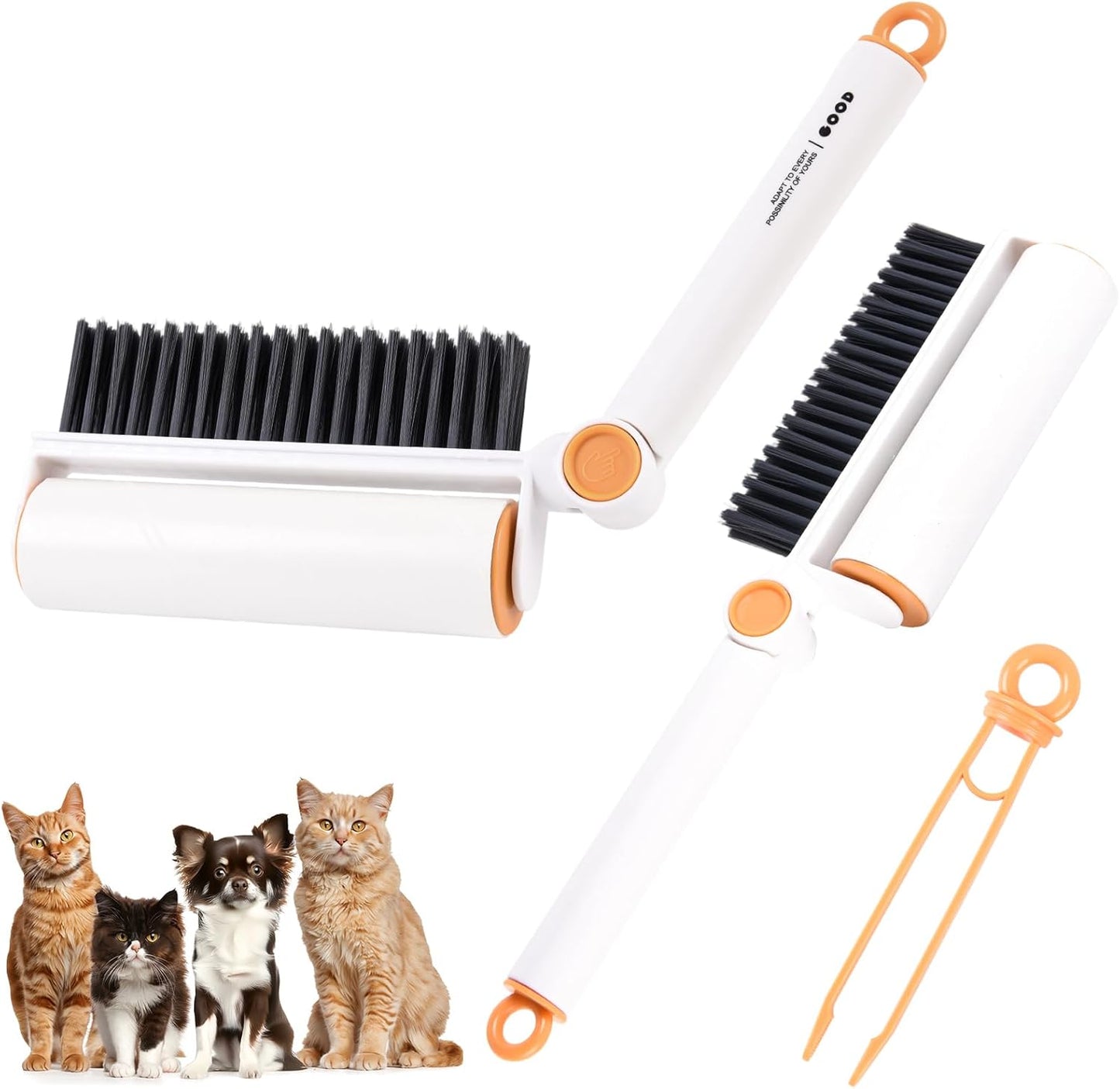3-in-1 Pet Hair Remover Tool: Soft Dust Brush, Lint Roller for Clothes & Bench Brush with 180° Adjustable Handle, Pet Hair Removal for Dog/Cat Hair on Clothes, Bed, Sofa (2-pack lint roller, One Size)