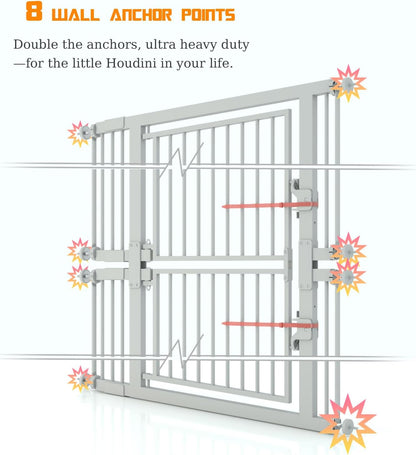 74.8" Extra Tall Pet Gate for Cat, 29.5"-36" Extra Wide Cat Gate with 8 Pressure Bolts, NO Drilling Pressure Mounted Tall Dog Gate Indoor, (White)