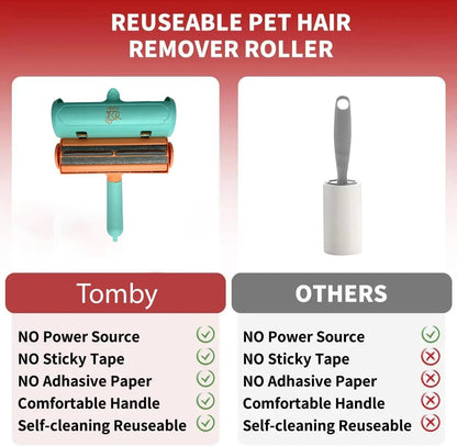 Tomby Reusable Pet Hair Remover Roller for Dog & Cat Hair, Lint Roller for Furniture, Couch, Carpet, Car, Rugs & Bedding, No Sticky Sheets, Easy Cleaning, Portable