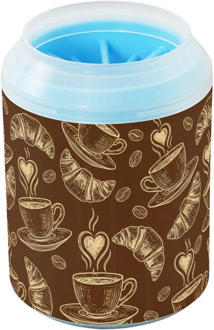 Coffee Brown Print Dog Paw Cleaner Cup with Soft Silicone Brush, Lightweight Portable Small Muddy Paw Washer for Dogs, Easy to Use Pet Foot Cleaner