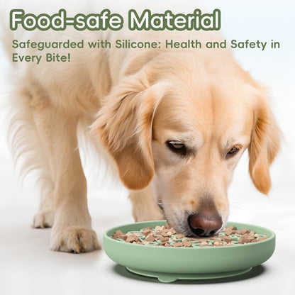 Silicone Slow Feeder Dog Bowl – Pink Bone Pattern | Food-Grade Non-Slip Dog Dish for Anti-Bloat, Fast Eating Prevention, 7.5” x 1.5”, Dishwasher Safe