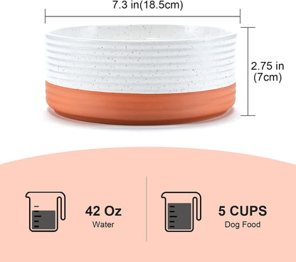 SPUNKYJUNKY Elevated Dog Bowls Ceramic, 6.1'' Dogs and Cat Food Water Bowls Raised with Non-Slip Bamboo Stand for Medium Sized Breed Microwave Dishwasher Safe - 28.7 OZ,Beige