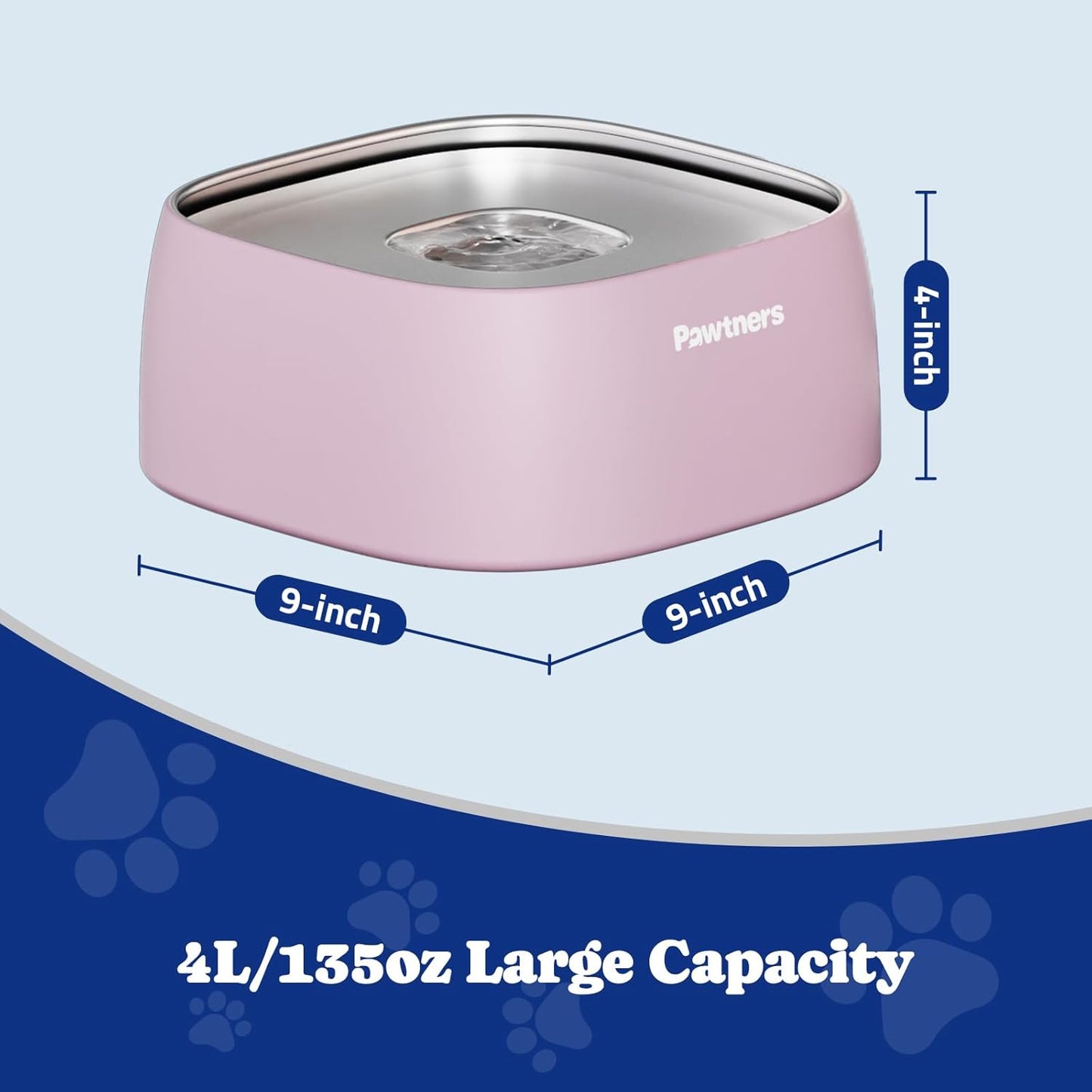Pawtners All Stainless Steel Dog Water Bowl No Spill,135oz Anti-Splash Dog Bowl with Non-Slip Base, Spill Proof for Medium Large Messy Drinkers, Slow Drinking, Slobber Stopper,Easy to Clean