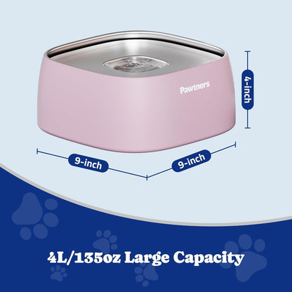 Pawtners All Stainless Steel Dog Water Bowl No Spill,135oz Anti-Splash Dog Bowl with Non-Slip Base, Spill Proof for Medium Large Messy Drinkers, Slow Drinking, Slobber Stopper,Easy to Clean