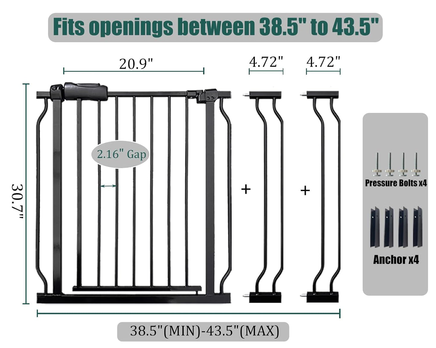 Extra Wide Baby Gate 85.8-90.5" Dog Gate Indoor Pressure Mounted No Drill Safety Gate for Large Entries, Kitchen,Stairs & Doorways, Black Metal Indoor Pet Gate for Kids & Dogs