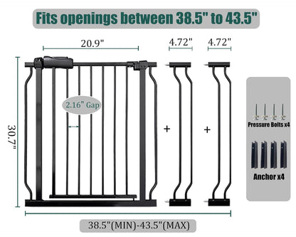 Extra Wide Baby Gate 85.8-90.5" Dog Gate Indoor Pressure Mounted No Drill Safety Gate for Large Entries, Kitchen,Stairs & Doorways, Black Metal Indoor Pet Gate for Kids & Dogs
