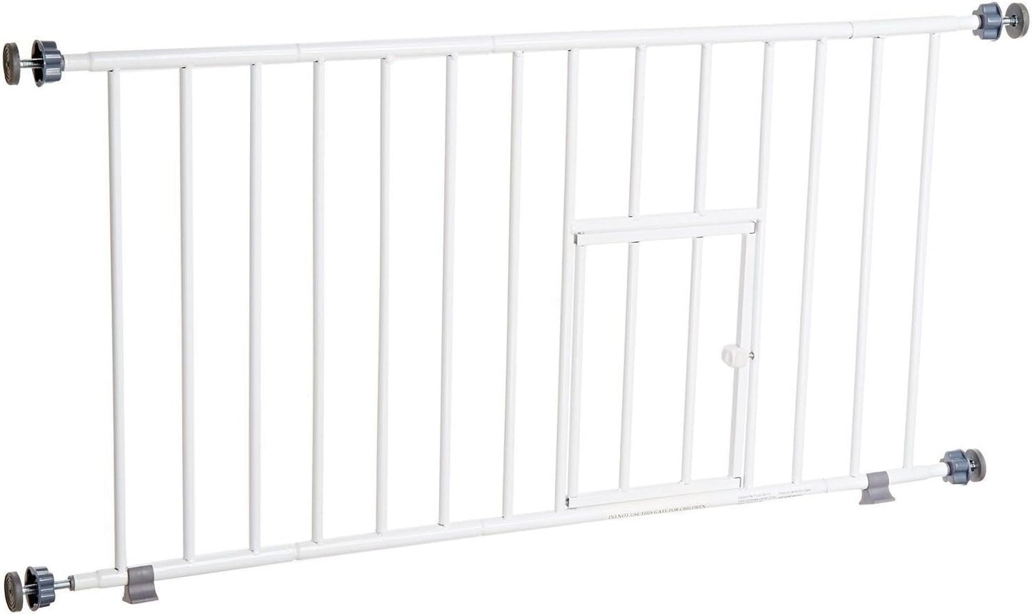 Carlson 18-30.75" Mini Expandable Dog Gate with Small Pet Door, Pressure Mounted Metal Indoor Pet Gate for Doorways & Bottom of Stairs, Cat Gate, White