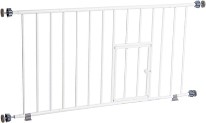 Carlson 18-30.75" Mini Expandable Dog Gate with Small Pet Door, Pressure Mounted Metal Indoor Pet Gate for Doorways & Bottom of Stairs, Cat Gate, White