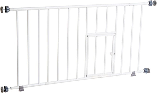 Carlson 18-30.75" Mini Expandable Dog Gate with Small Pet Door, Pressure Mounted Metal Indoor Pet Gate for Doorways & Bottom of Stairs, Cat Gate, White