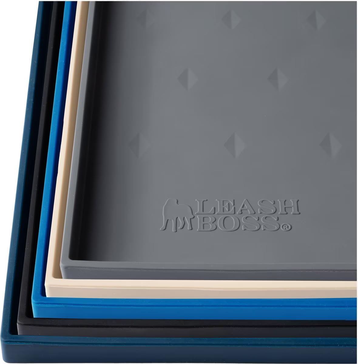 Leash Boss Dog Food Mat - Waterproof Cat & Dog Bowl Mat for Food and Water, Silicone Pet Feeding Mats for Floors, Non-Slip Placemat with High Edges, Puppy Essentials (Small: 18"x11", Navy)