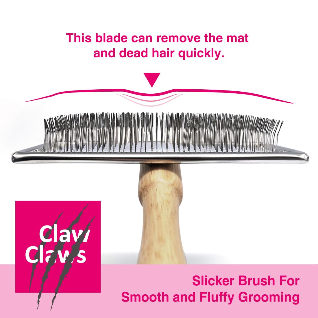 Pet Slicker Brush for Medium Dogs, Wooden Handle with Stainless Steel Soft Pins, Gently Remove Tangled, Loose Undercoat and Mats Hair, Pet Grooming Brush Tool (6.6")