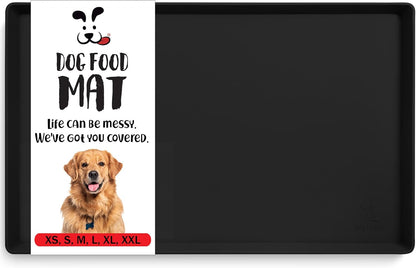 DogBuddy Dog Food Mat – Waterproof Dog Bowl Mat for Food and Water, Silicone Pet Feeding Mats for Floors, Non-Slip Placemat with High Edges for Dogs Bowls, Puppy Essentials (L: 24" x 16", Shadow)