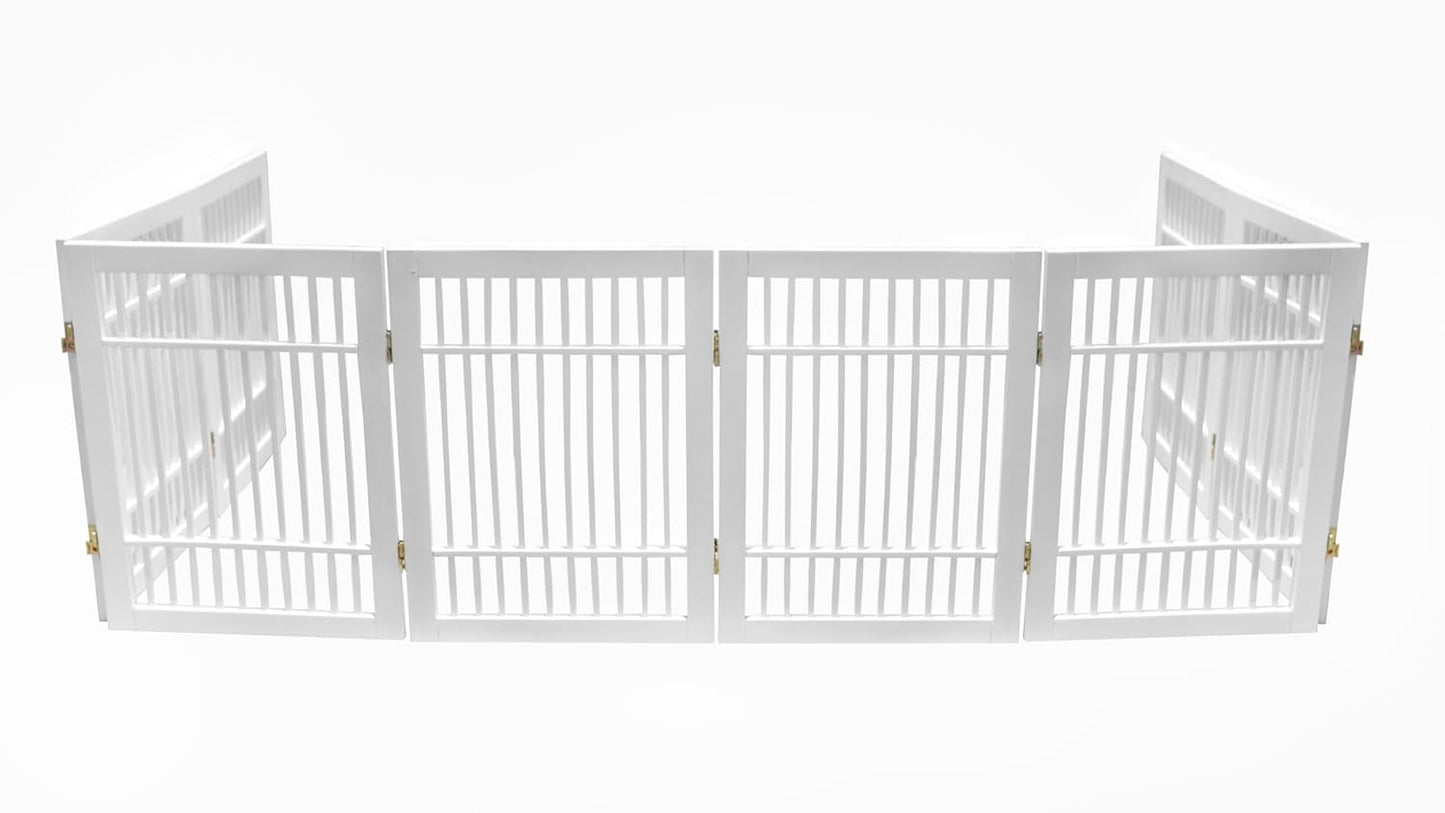 Urnporium Freestanding Wooden Dog Gate for Doorways – Foldable Acacia Wood Pet Gate, No Drill Portable Indoor/Outdoor Puppy Fence Barrier (White Pet Gate, 3 Panel 24" Tall)