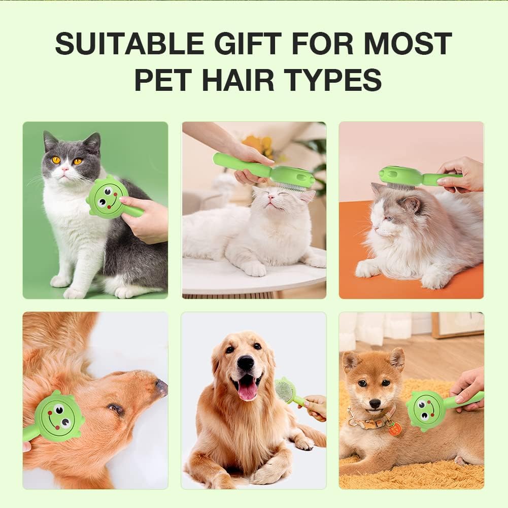 Pet Demon Brush, Cute Self Cleaning Slicker Brush for Dogs Cats Puppy Rabbit, Professional Pet Grooming Hair Removal Tool for Short & Long Hair