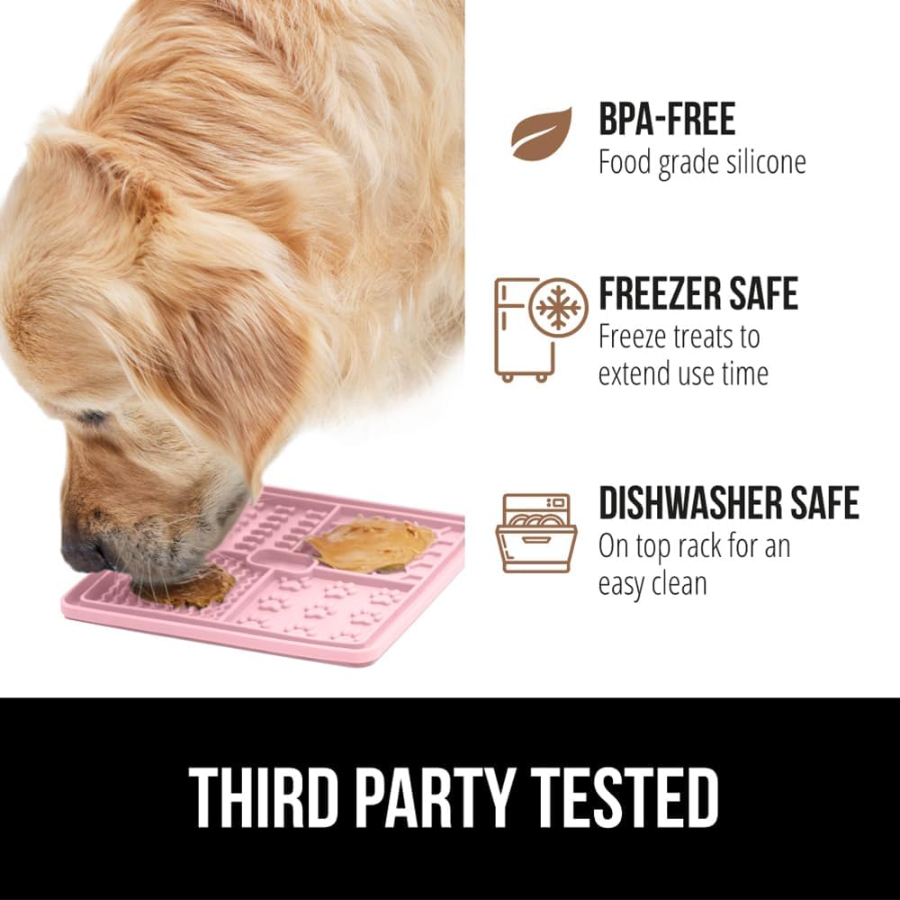 GORILLA GRIP BPA Free Silicone Lick Mat for Dogs, 49 Powerful Grip Suction Cups, Dishwasher and Freezer Safe Flexible Licking Pad for Dog Baths, Cat Grooming, Nail Trimming, Turquoise Pink Blue 3 Pack