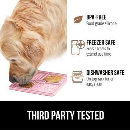 GORILLA GRIP BPA Free Silicone Lick Mat for Dogs, 49 Powerful Grip Suction Cups, Dishwasher and Freezer Safe Flexible Licking Pad for Dog Baths, Cat Grooming, Nail Trimming, Turquoise Pink Blue 3 Pack