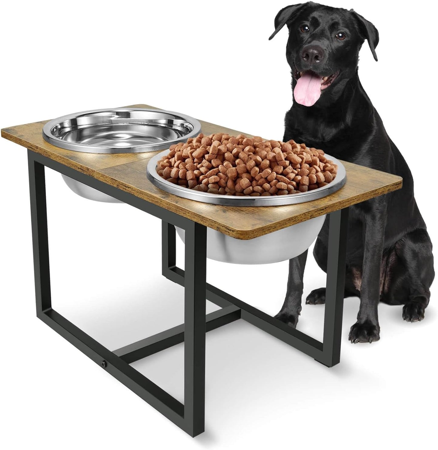 Spacnom Elevated Dog Bowls for Large Dogs, Raised Dog Bowl Stand with Two X-Large Stainless Steel Bowls for Dogs, 3.5L Capacity, Rustic Walnut