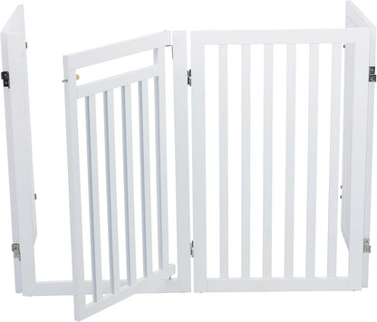 Trixie Freestanding 4-Panel Pet Gate, 31.5-in Tall Foldable Indoor Dog Barrier Fence, 81.2-in Max Width with Walk-Thru-Door, White