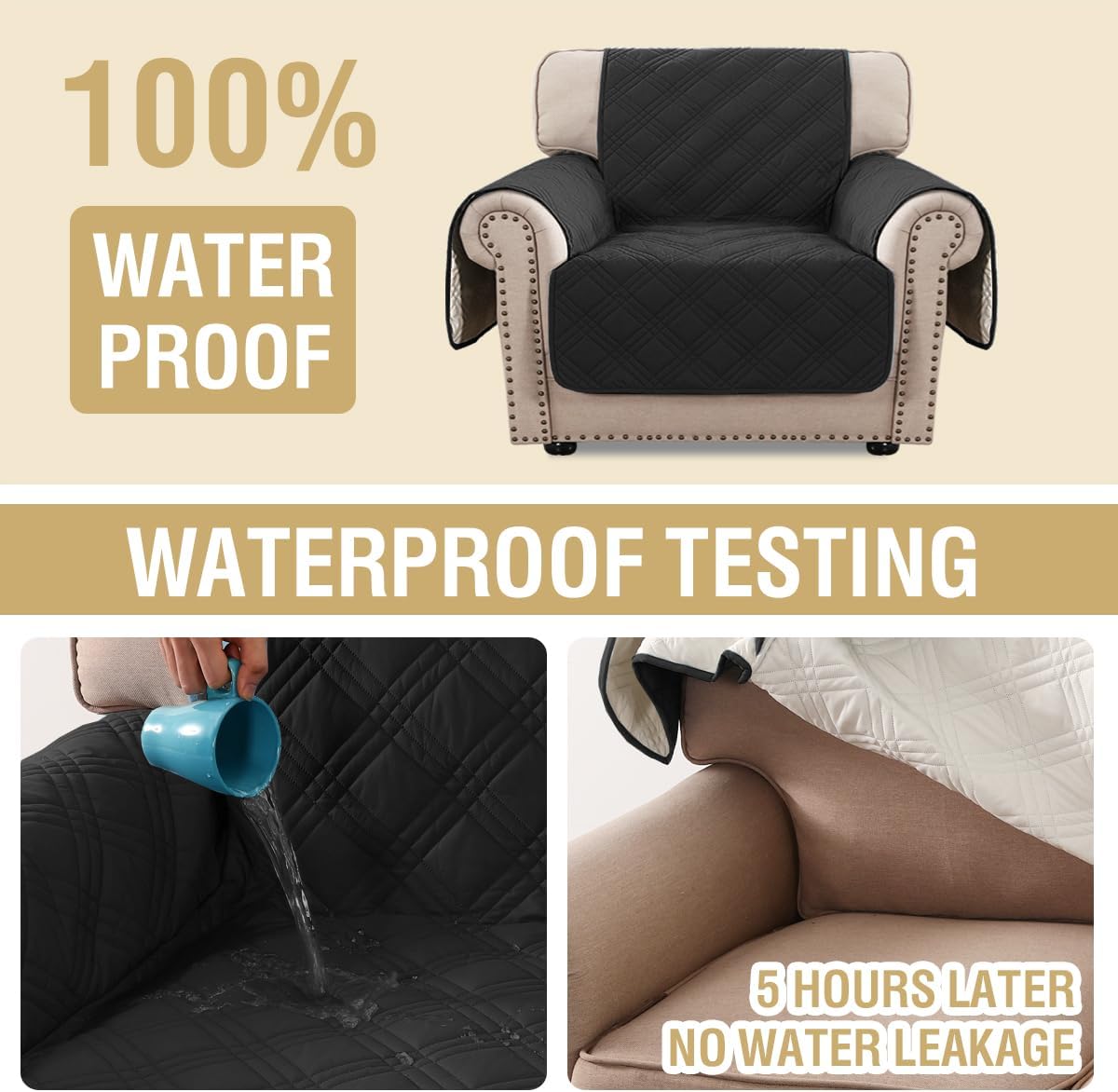 H.VERSAILTEX 100% Waterproof Slipcovers for Couches and Sofas Modern Pet Couch Cover Thick Soft Furniture Protector with Elastic Straps(Sofa, Lily Pad/Beige)