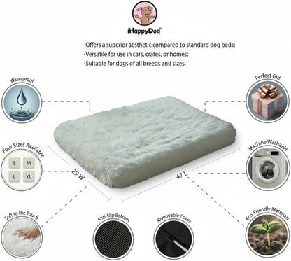 IHAPPYDOG Luxury Faux Fur Orthopedic Dog Bed, Memory Foam Dog Bed for Small, Medium, Large and XL Pets, Fluffy Pet Bed with Waterproof and Washable Cover (White w/Brown Tips, 50"x30")