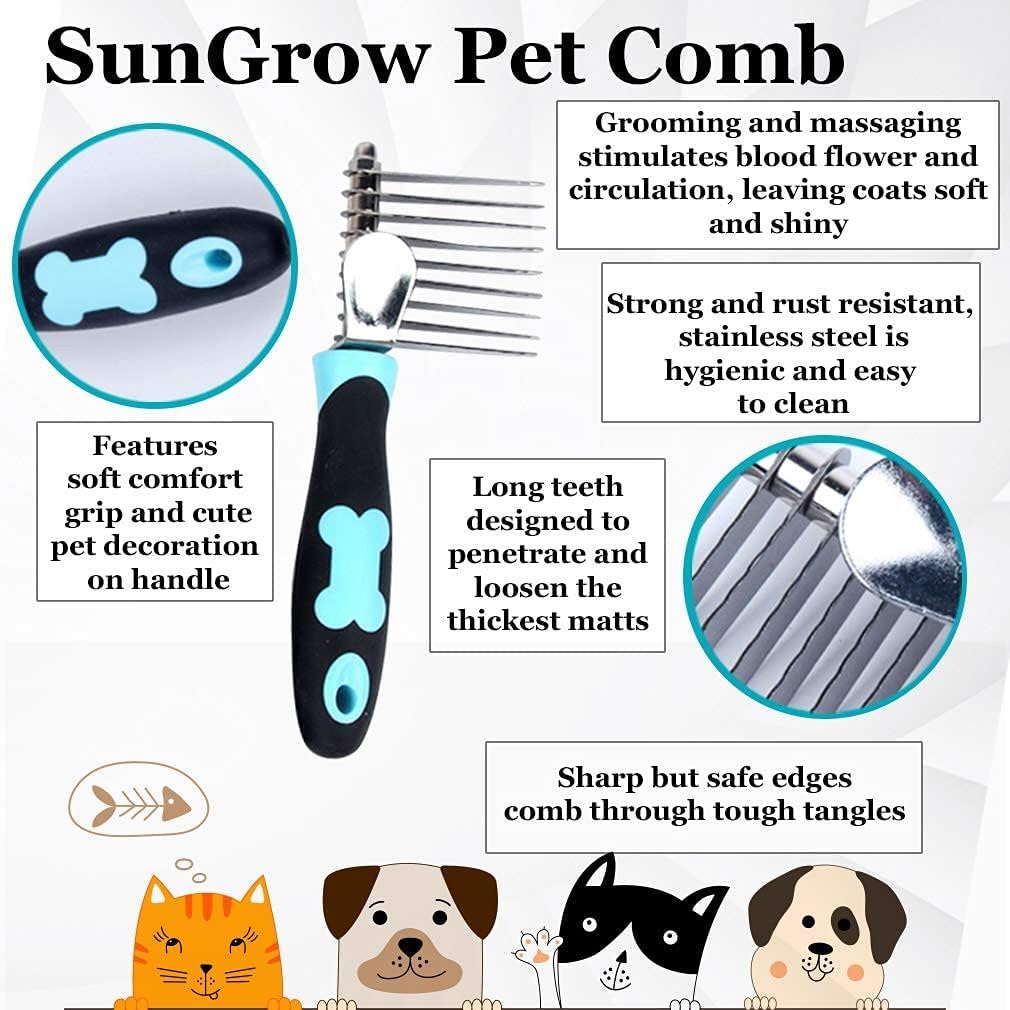 SunGrow Poodle Dog & Bunny Comb Dematting and Detangler Long Hair, Thick Undercoat Brush, for Rabbit, Persian, Maine coon Cat