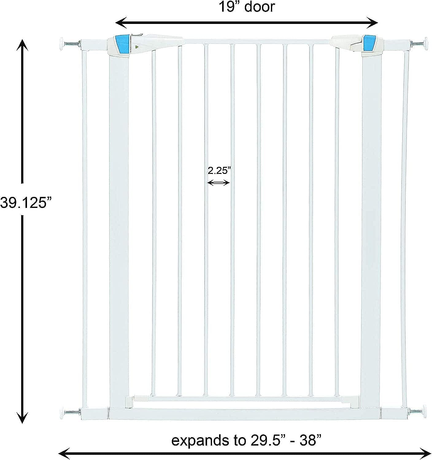 MidWest Homes for Pets 39 Inches Tall Walk-Though Steel Pet Gate, Pressure Mounted Dog Gatewith Glow Strip Measures 29-38 Inches Wide & Includes Two 3-Inch-Wide Extensions, Graphite