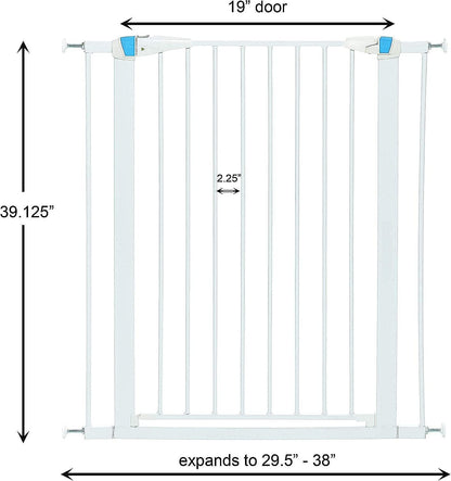 MidWest Homes for Pets 39 Inches Tall Walk-Though Steel Pet Gate, Pressure Mounted Dog Gatewith Glow Strip Measures 29-38 Inches Wide & Includes Two 3-Inch-Wide Extensions, Graphite
