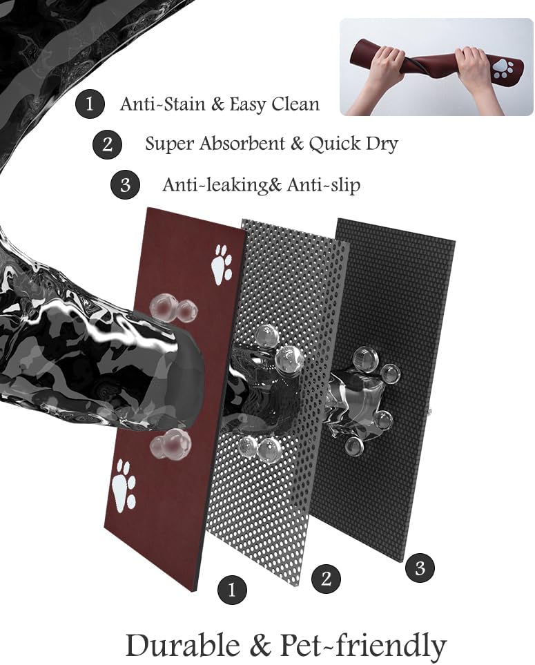 PADOOR Pet Feeding Mat-Absorbent Dog Mat for Food and Water Bowl-No Stains Easy Clean Dog Food Mat-Quick Dry Water Dispenser-Puppy Supplies Accessories