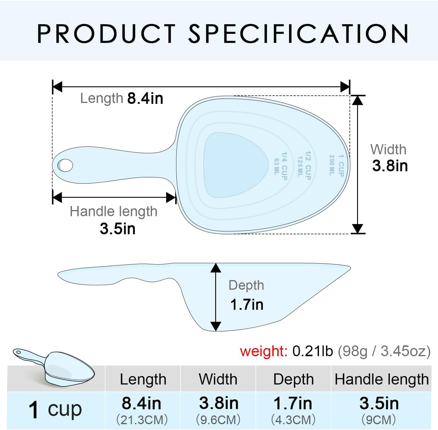1-Cup Melamine Pet Food Scoop — Precise Feeding & Weight-Management Measuring Scoop for Dogs & Cats, BPA-Free, Durable, Dishwasher-Safe (Baby Blue)