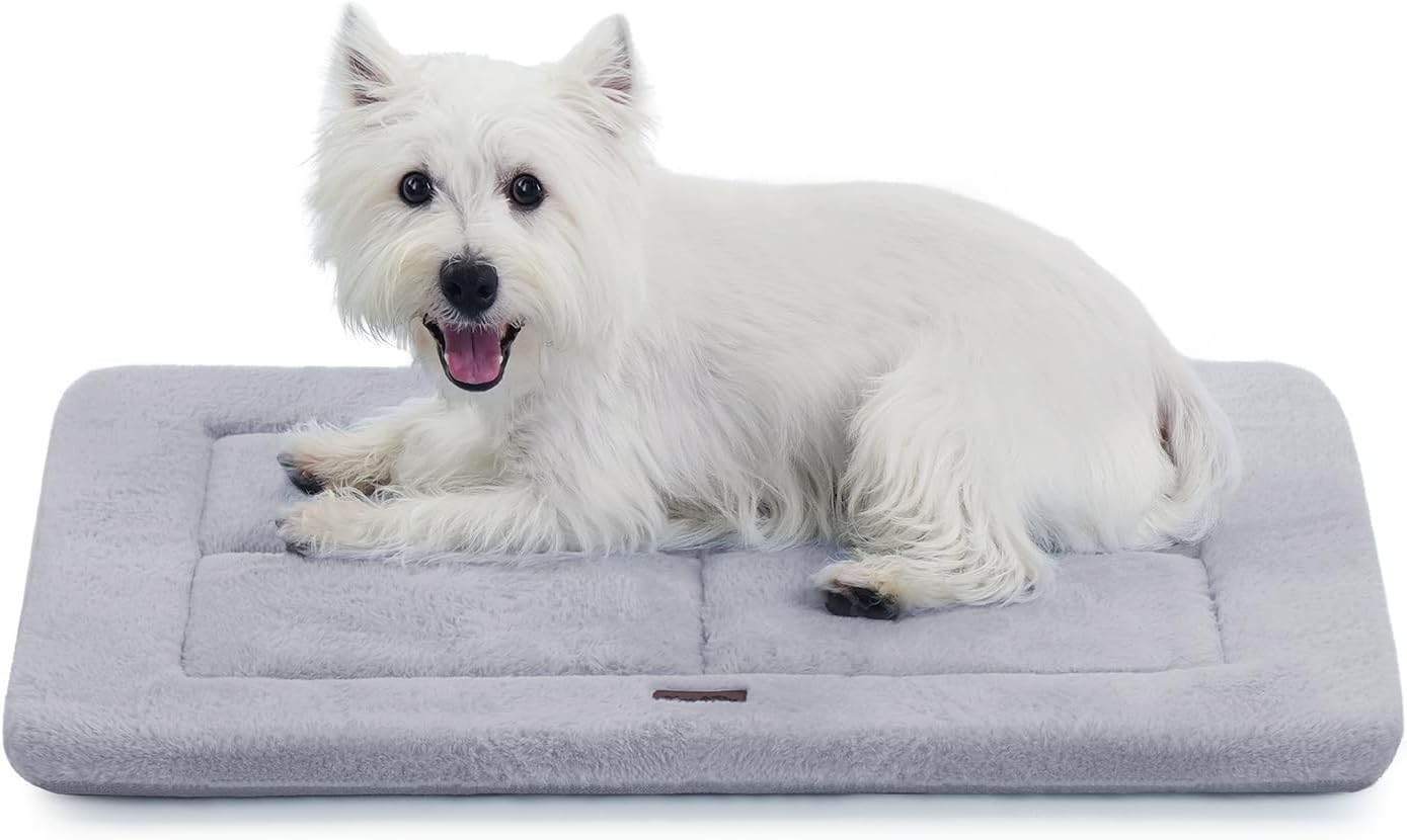 Made4Pets Dog Crate Pad Bed for Medium Large Dogs, Washable & Reversible, Anti-Slip Kennel Mat for Cozy Sleeping, Soft Fluffy Dog Bed for Indoor & Outdoor Use, 35"x23", Gray