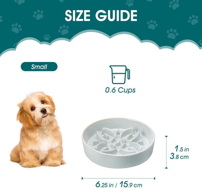 vancasso Ceramic Slow Feeder Dog Bowls, Puzzle Dog Food Bowls with Floral Maze, Anti -Slip Pet Food Dish for Small Breed, 0.6 Cups, Pink