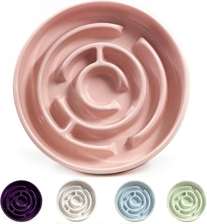 Ceramic Slow Feeder Dog Bowls with Anti-Slip, Slow Feeder & Non-Slip Design, Boredom and Anxiety Reducer, Suitable for All Breed Dogs and Cat (Ceramic-White)