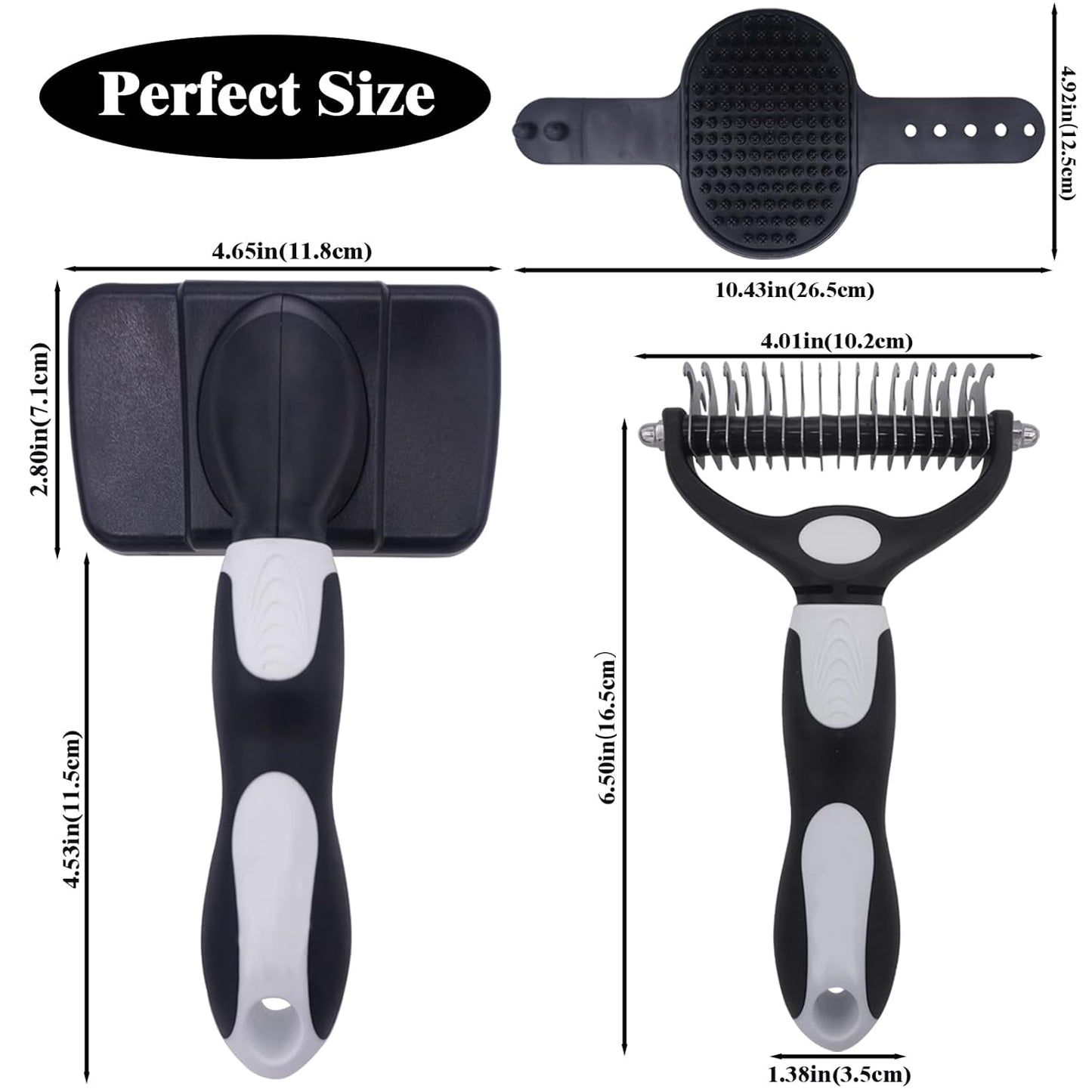 Dog brush Dog Grooming Kit 3PS： self-cleaning slicker brush dog Deshedding Tool&TPR Dog Bath Brush for dogs cats horse Home Travel (white)