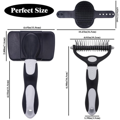 Dog brush Dog Grooming Kit 3PS： self-cleaning slicker brush dog Deshedding Tool&TPR Dog Bath Brush for dogs cats horse Home Travel (white)