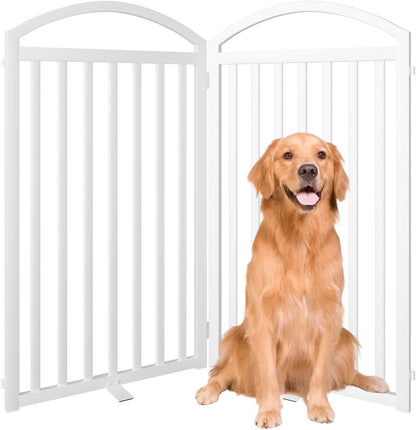 SNUOWU 4 Panels Full Matel Freestanding Dog Gates with Door, 96"Extra Wide 32"Tall Free Standing Dog Pet Gate for Indoor & Outdoor. Foldable Pet Fences for Doorways, House, Stairs, Porch, Deck, Yard