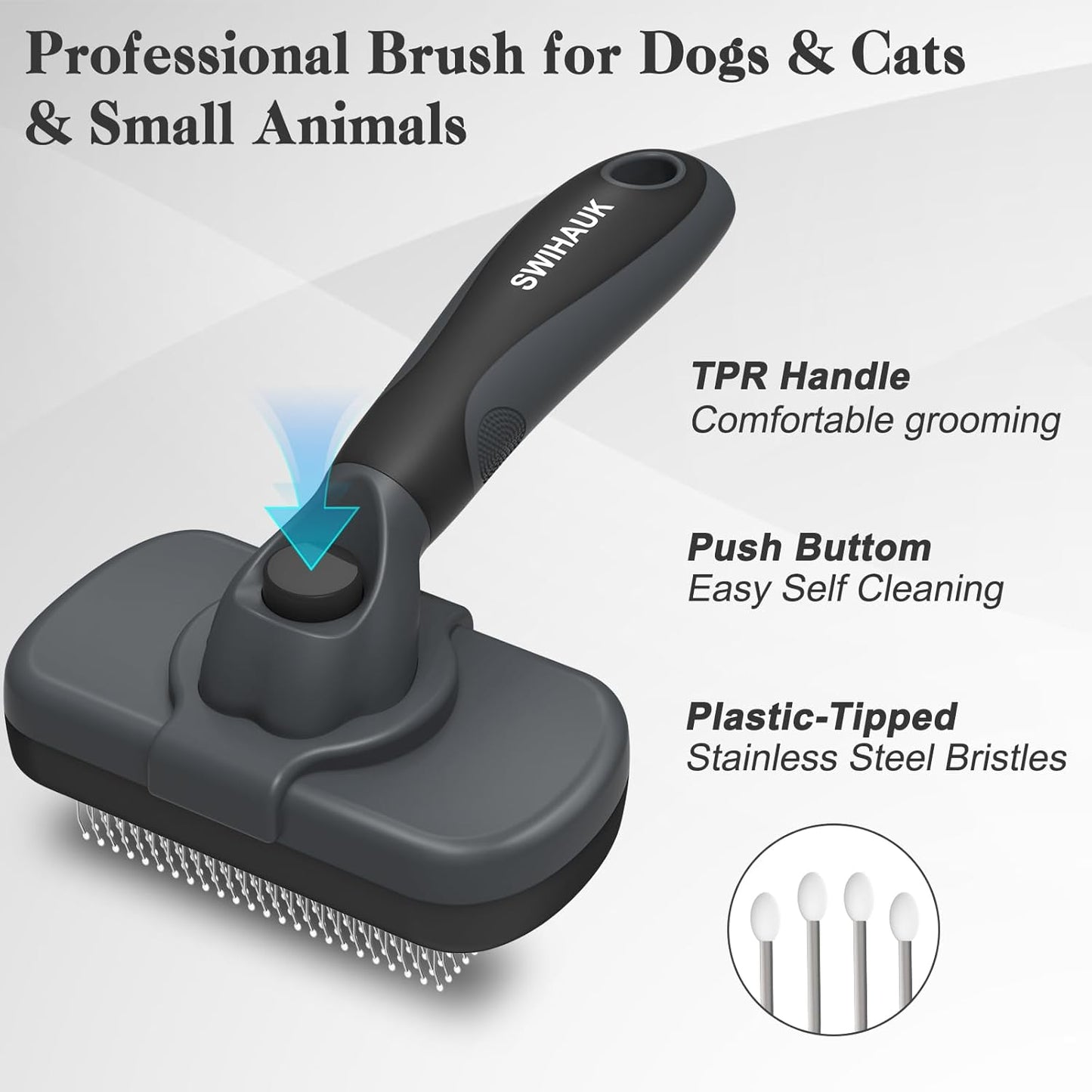 Swihauk Self Cleaning Slicker Brush for Dogs & Cats - Skin Friendly Deshedding and Grooming Brush for Haired Pets, Pet Supplies Accessory, Black