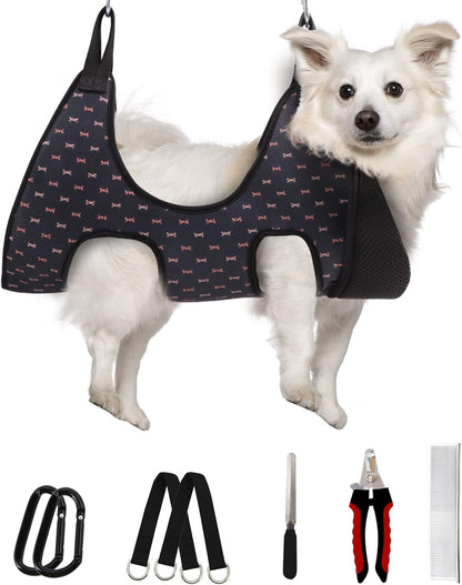 Supet Dog Grooming Hammock Harness for Dogs Cats, Relaxation Pet Nail Clipper Hammock, Restraint Dog & Small Animal Leashes Sling for Groomingk for Nail Trimming (Coral Blue, S)