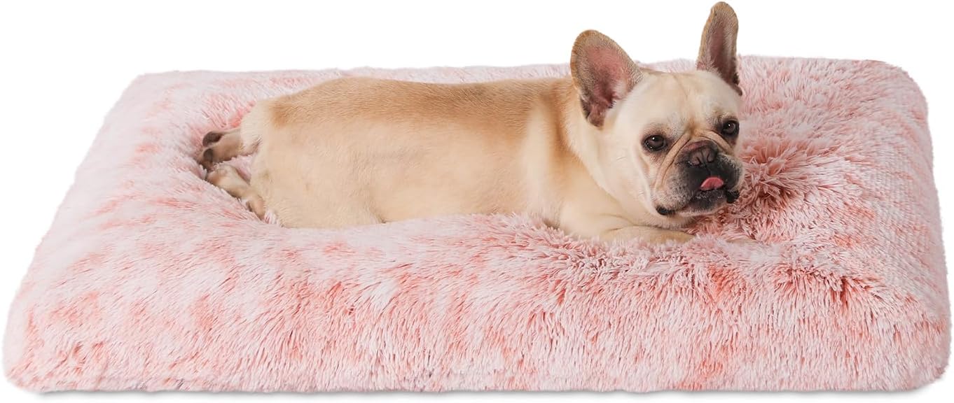 Bedfolks Waterproof Dog Crate Bed, Plush With Removable Washable Cover, Faux Fur Crate Pad for Medium Dogs, Fluffy Kennel 29"x21", Dark Grey