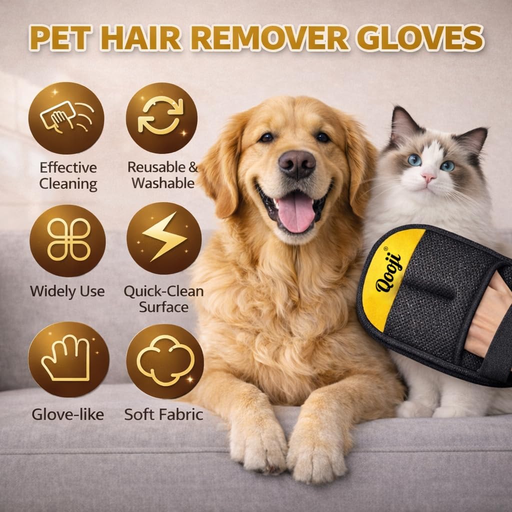 Pro Pet Hair Remover Glove–Reusable Electrostatic Fur Cleaning Mitt for Dogs & Cats, Removes Hair from Furniture, Sofa, Carpet & Car, Grooming & Deshedding Tool (PinkYellow)
