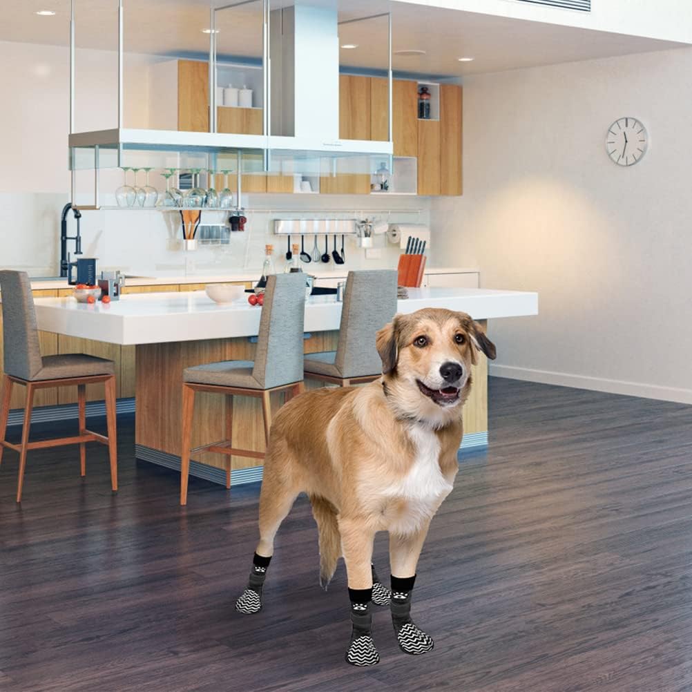 PUPTECK Anti Slip Dog Socks with Double Grippers for Hardwood Floors, Shoes for Hot/Cold Pavement, Boots & Paws Protectors to Prevent Licking, Traction Booties for Senior Small Large Dogs