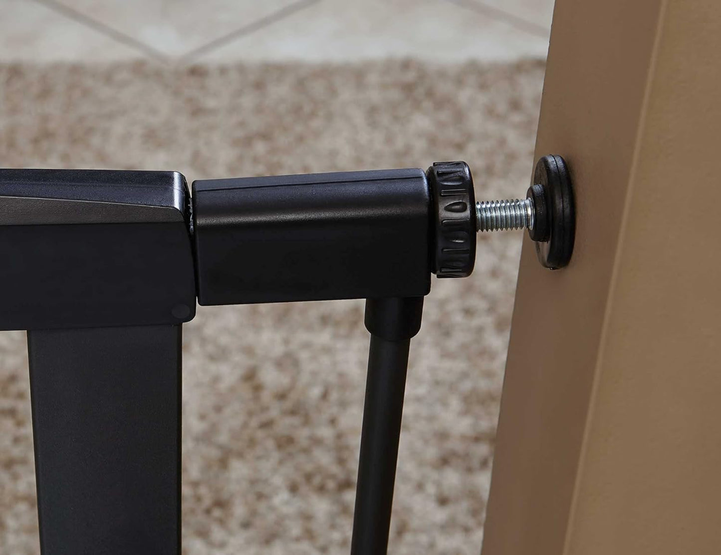 MidWest Homes for Pets 39-Inch High Walk-Thru Pressure Mounted Steel Dog Gate, Expands to 38 Inches Wide, Includes 3-inch Extensions, Textured Graphite