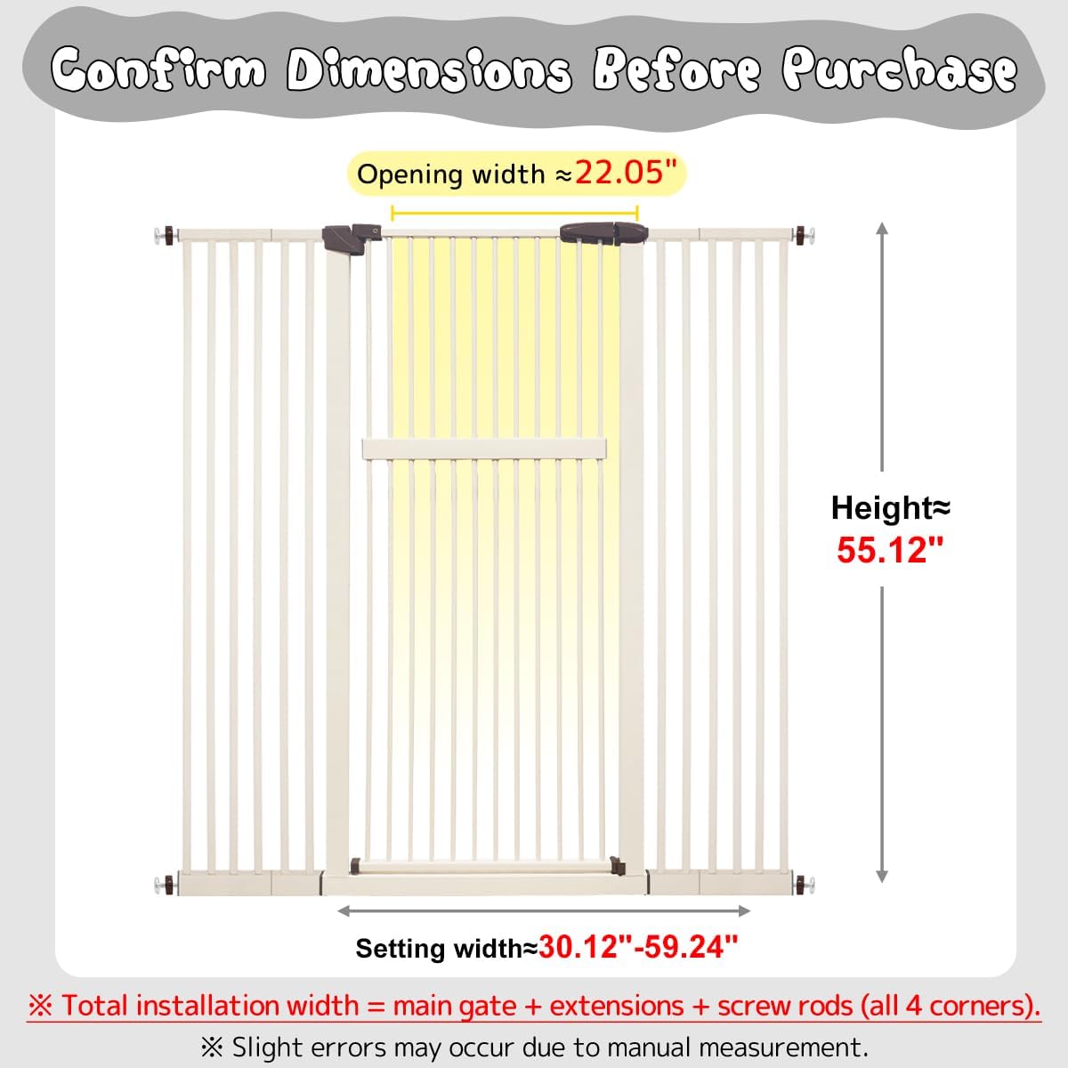Lumizone Extra Tall Cat Gate 61.02" High Pressure Mounted Extra Wide 30.12"-34.05" (17Sizes) 1.37" Gap No Drilling Auto-Close Tall Pet Gate for Dogs (Black, 30.12"-34.05" W)