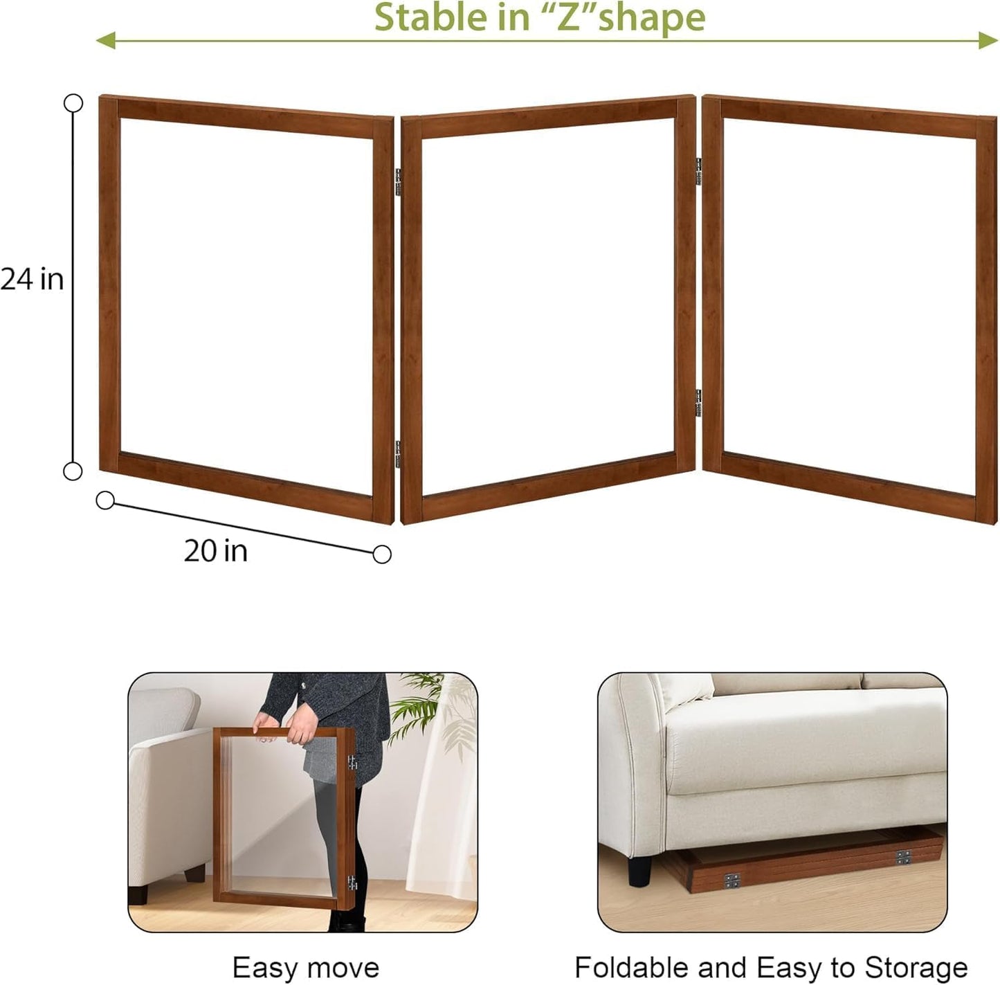 LZRS Clear Dog Gate for Indoor Use - Transparent Pet Fence with Solid Hardwood and Plastic Board, Stylish & Durable freestanding Pet Gate for Doorways, Stairs and Hallways-2 Panel Cherry