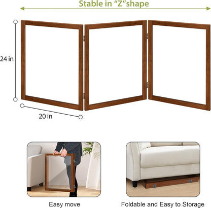 LZRS Clear Dog Gate for Indoor Use - Transparent Pet Fence with Solid Hardwood and Plastic Board, Stylish & Durable freestanding Pet Gate for Doorways, Stairs and Hallways-2 Panel Cherry