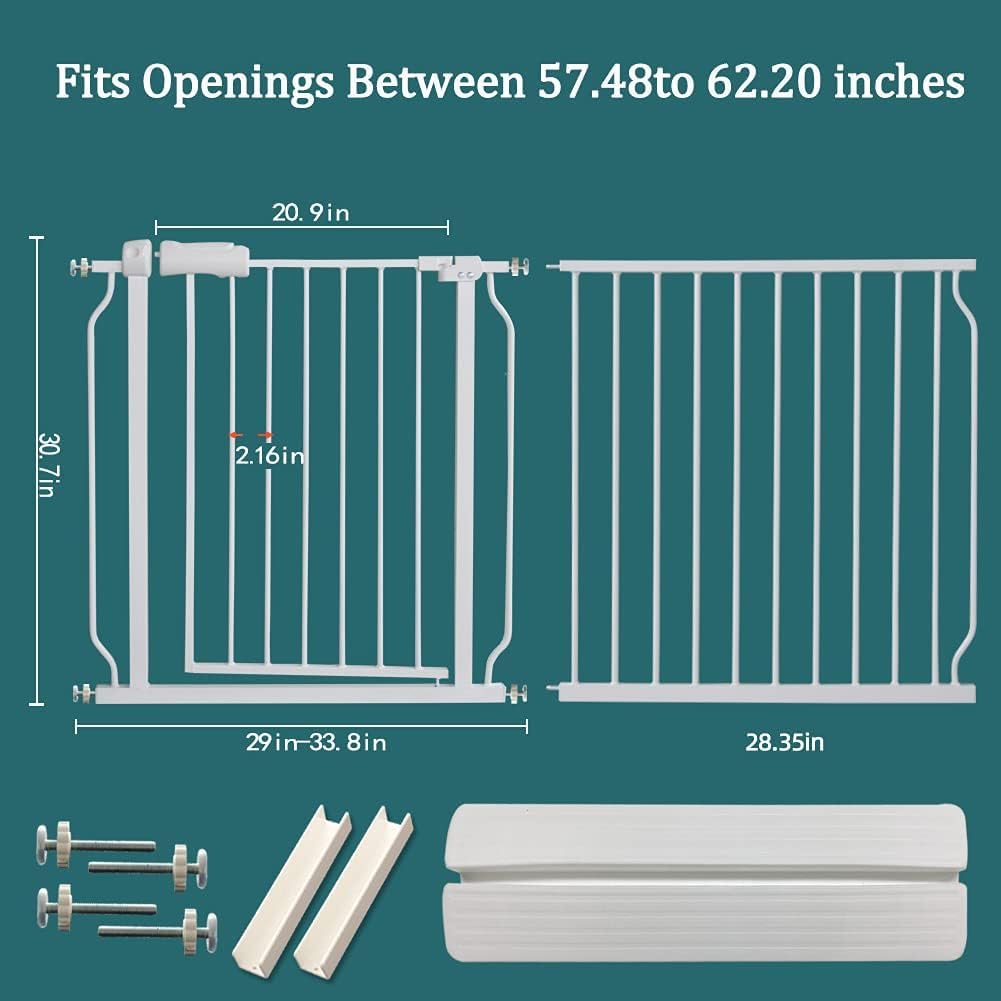 ALLAIBB Extra Wide Pressure Mounted Baby Gate Walk Through Child Kids Safety Toddler Tension White Long Large Pet Dog Gates with Extension for doorways Kitchen (57.48-62.20"/146-158cm, Black)
