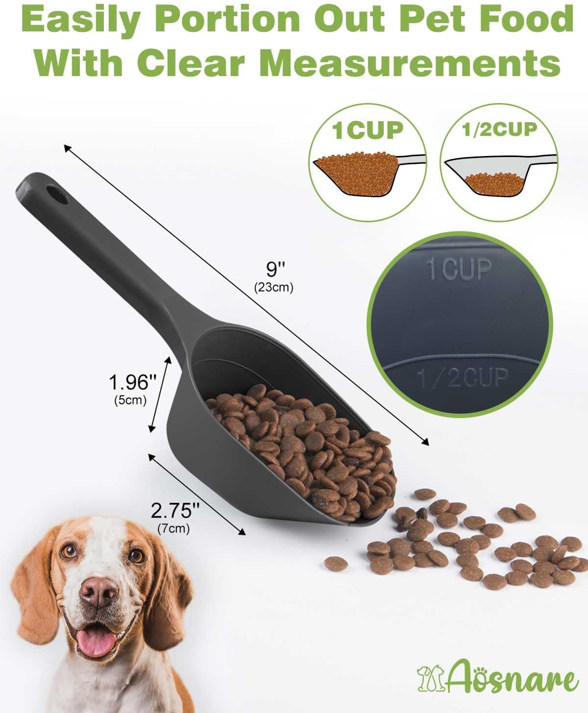 1 Cup Pet Food Scoop Set With Measuring Lines For Dog, Puppy and Cat (Black and White)