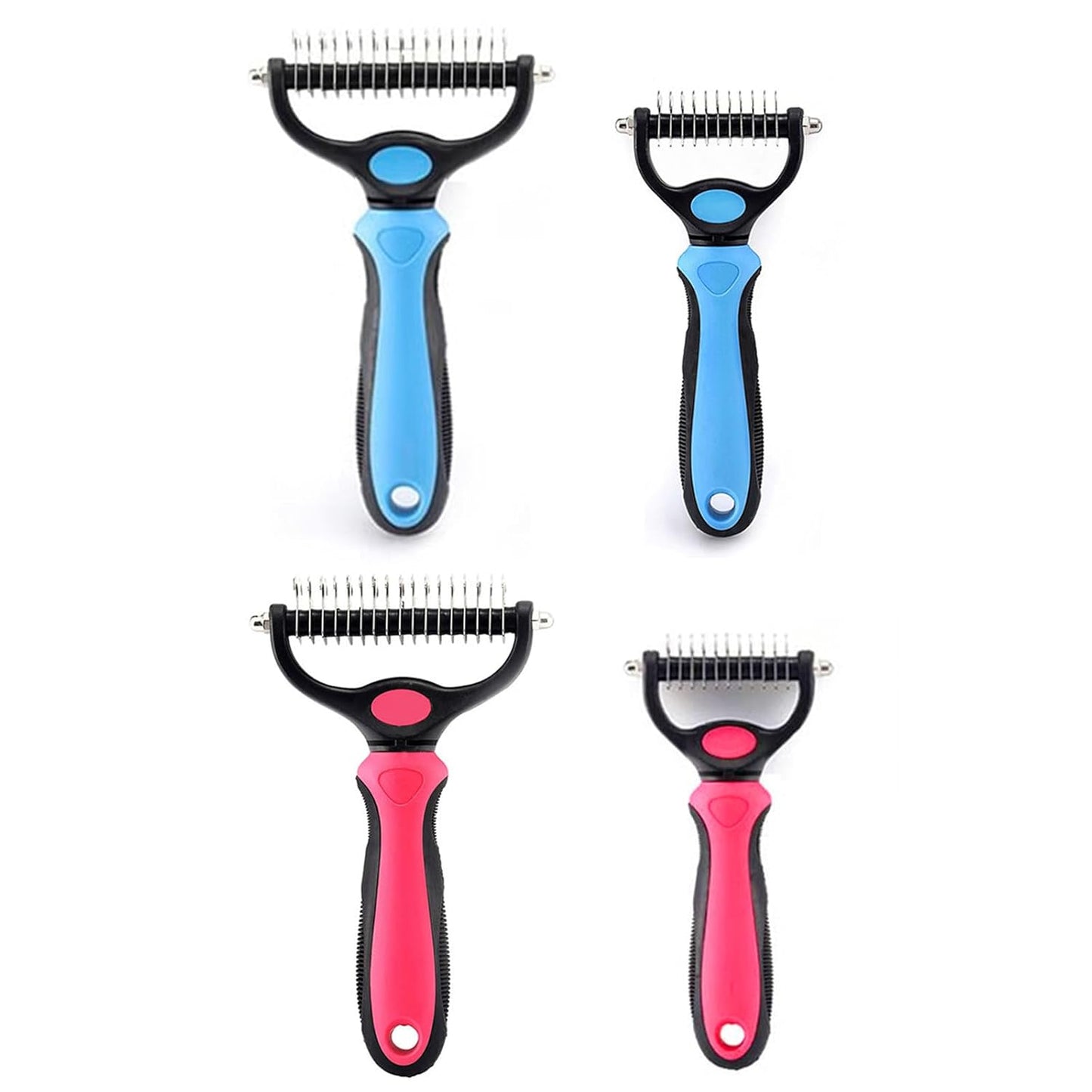 Sakerplus Dog Brush Tool Dog Brush for Shedding, Dual-Sided 9/17 Teeth Deshedding Dogs Brushes, Undercoat Rake for Dogs and Cat Brush (2, Pink, Large+Small)