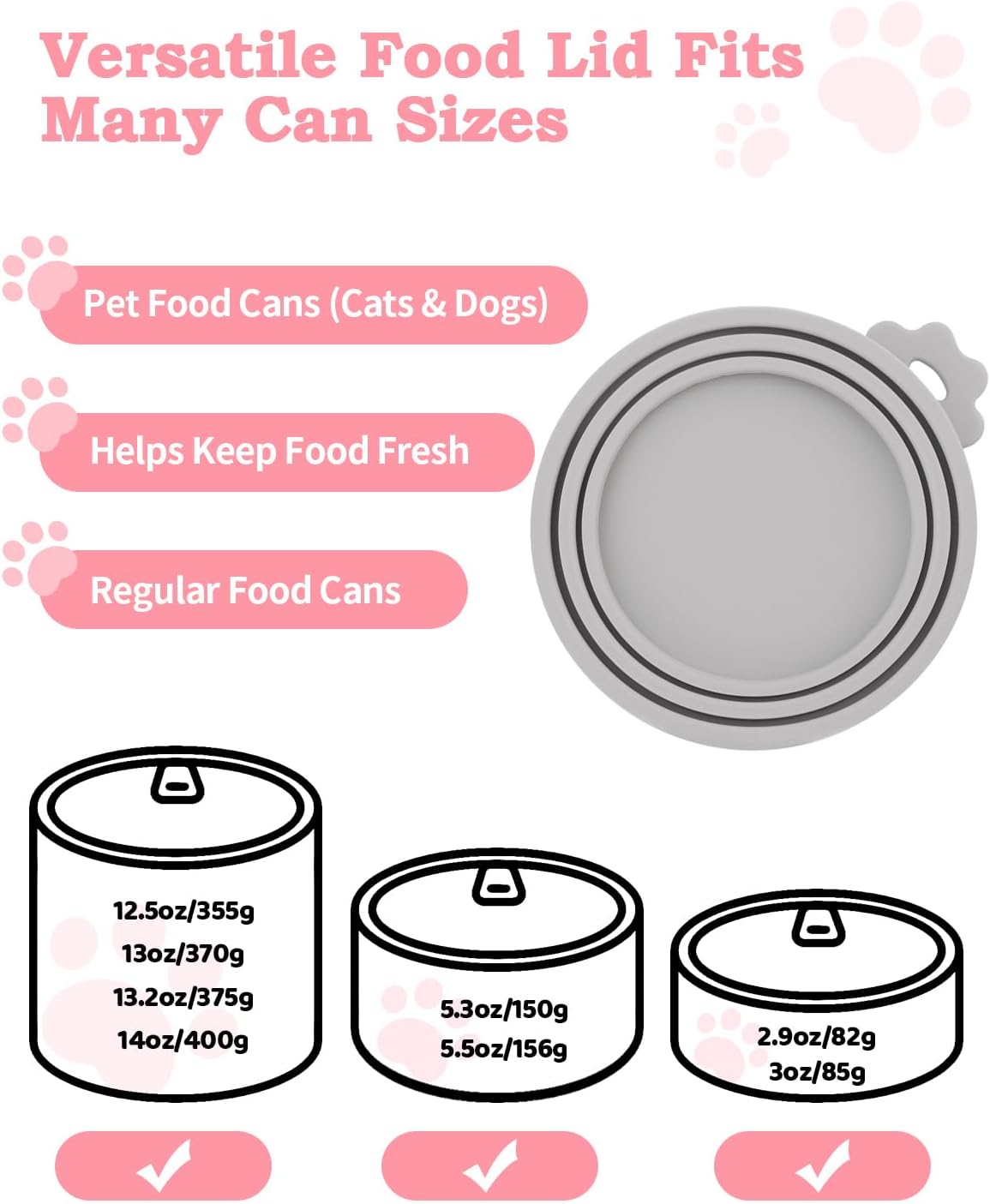 6 PCS Cat Food Can Covers Set, Reusable Silicone Can Lids with Opener, Stainless Steel Wet Food Spoon & Cat Treat Squeezer for Pet Feeding and Storage, Fits Cats & Dogs