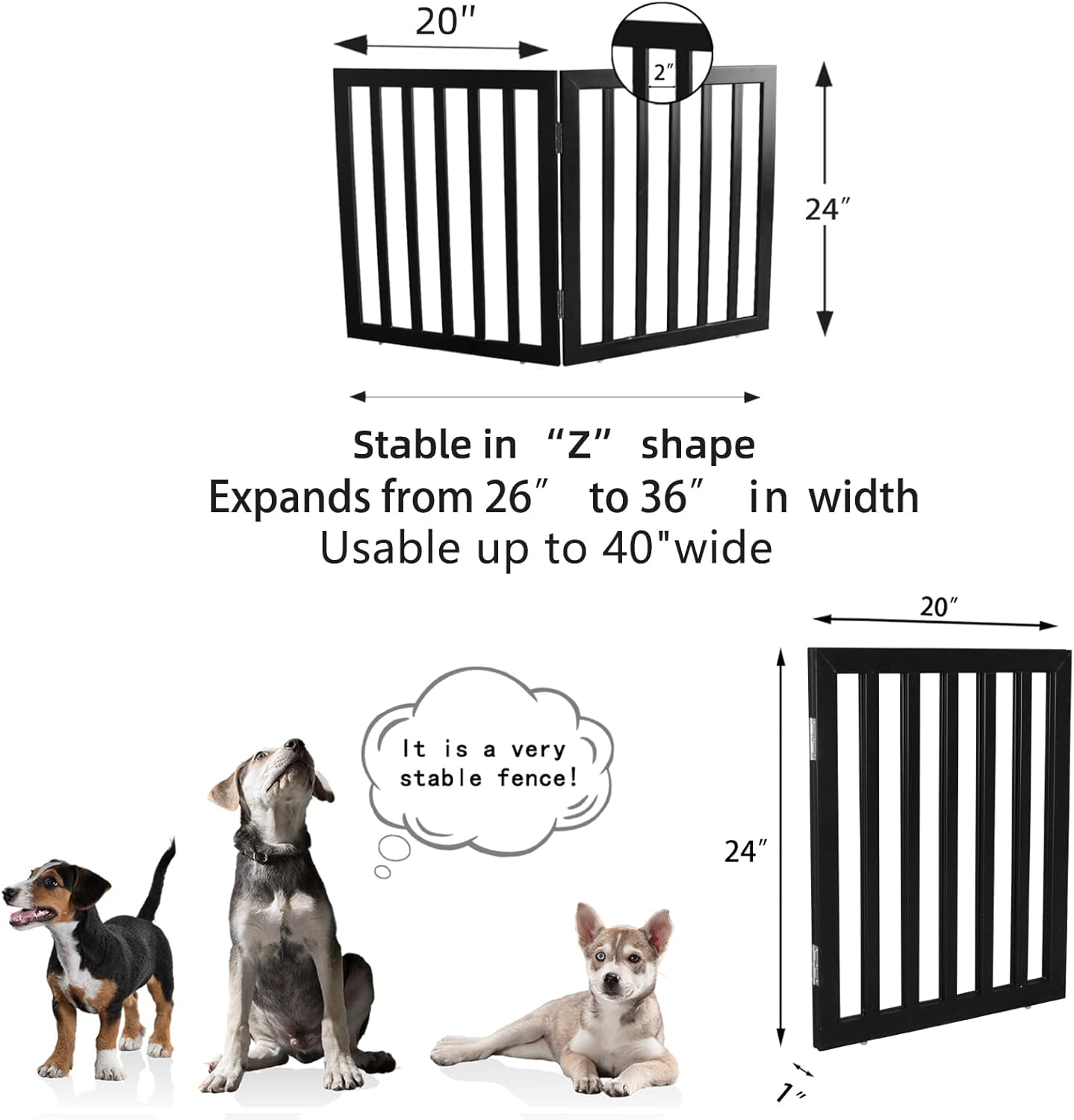 ZJSF Freestanding Indoor Dog Gate for House Foldable Wood Brown Puppy Gate for Doorways Pet Gate for Stairs Extra Wide Pet Fence 24" Height 2 Panels